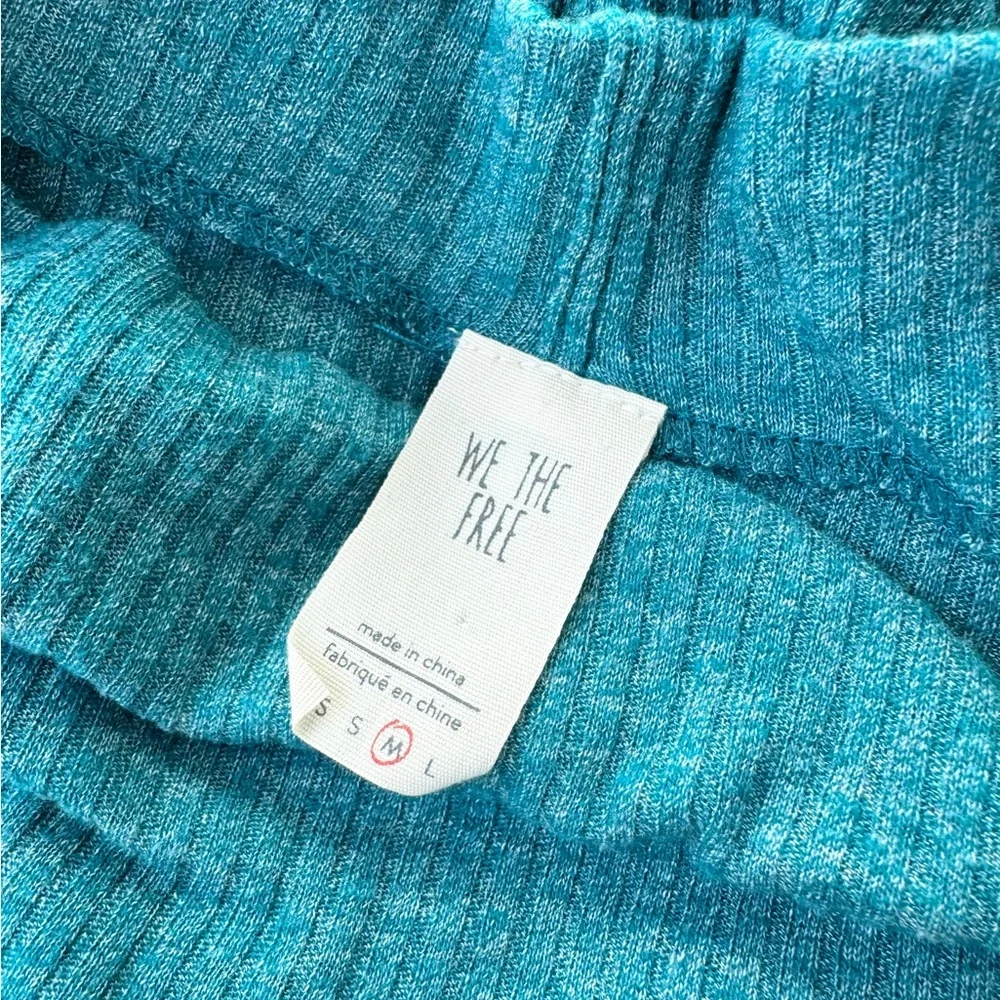 We The Free People Madeline Turquoise Mock Neck Ribbed Knit Jumper Top M - Picture 6 of 6